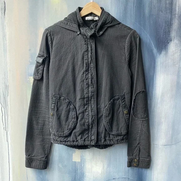 🚫SOLD OUT🚫 MÜR MÜR Charcoal Hooded Utility Jacket Military Style Casual Crop S - Picture 11 of 11